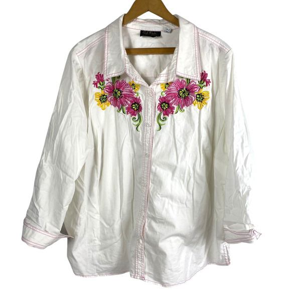 Bob Mackie Embroidered Blouse Button Up White Country Western Cottagecore 2X - Picture 2 of 13